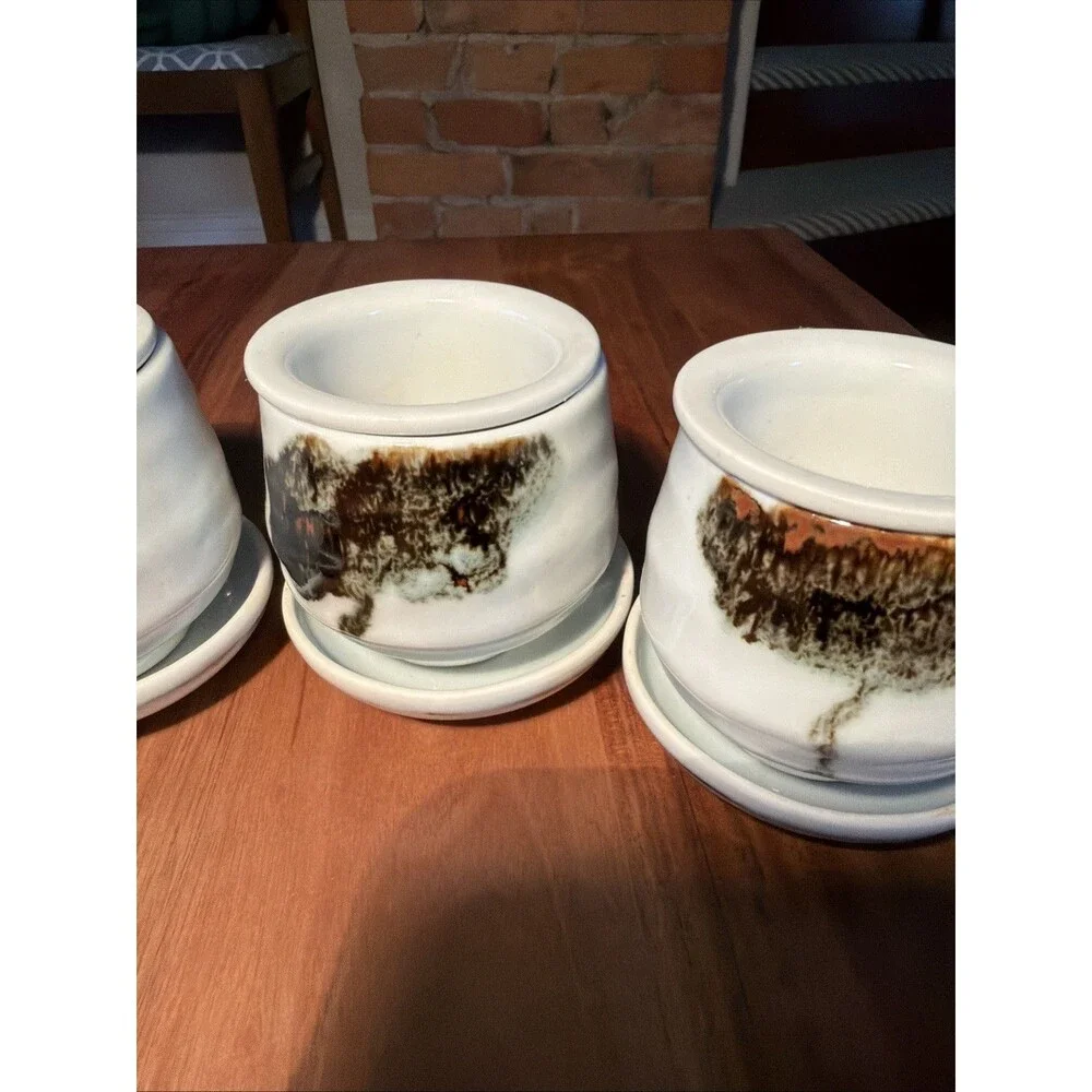 Vintage Japanese Ceramic Personal Tea Cup Set with Strainers (Set of 4)